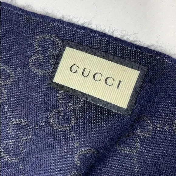 Gucci Wool Scarf Half GG Pattern Monogram Italy 40x180 Dark Green Navy Gray Long - Picture 7 of 13